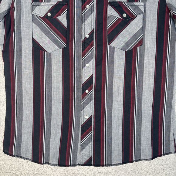 Vintage Rustler Western Shirt Men’s L Pearl Snap Gray Black X Long Tails Yoke - Picture 2 of 13